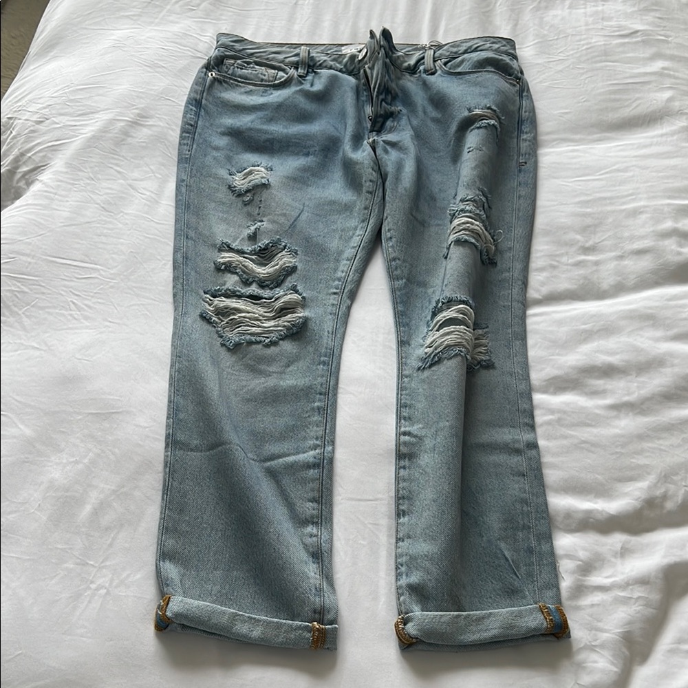 Frame Denim Blue Boyfriend Jeans Distressed Style
